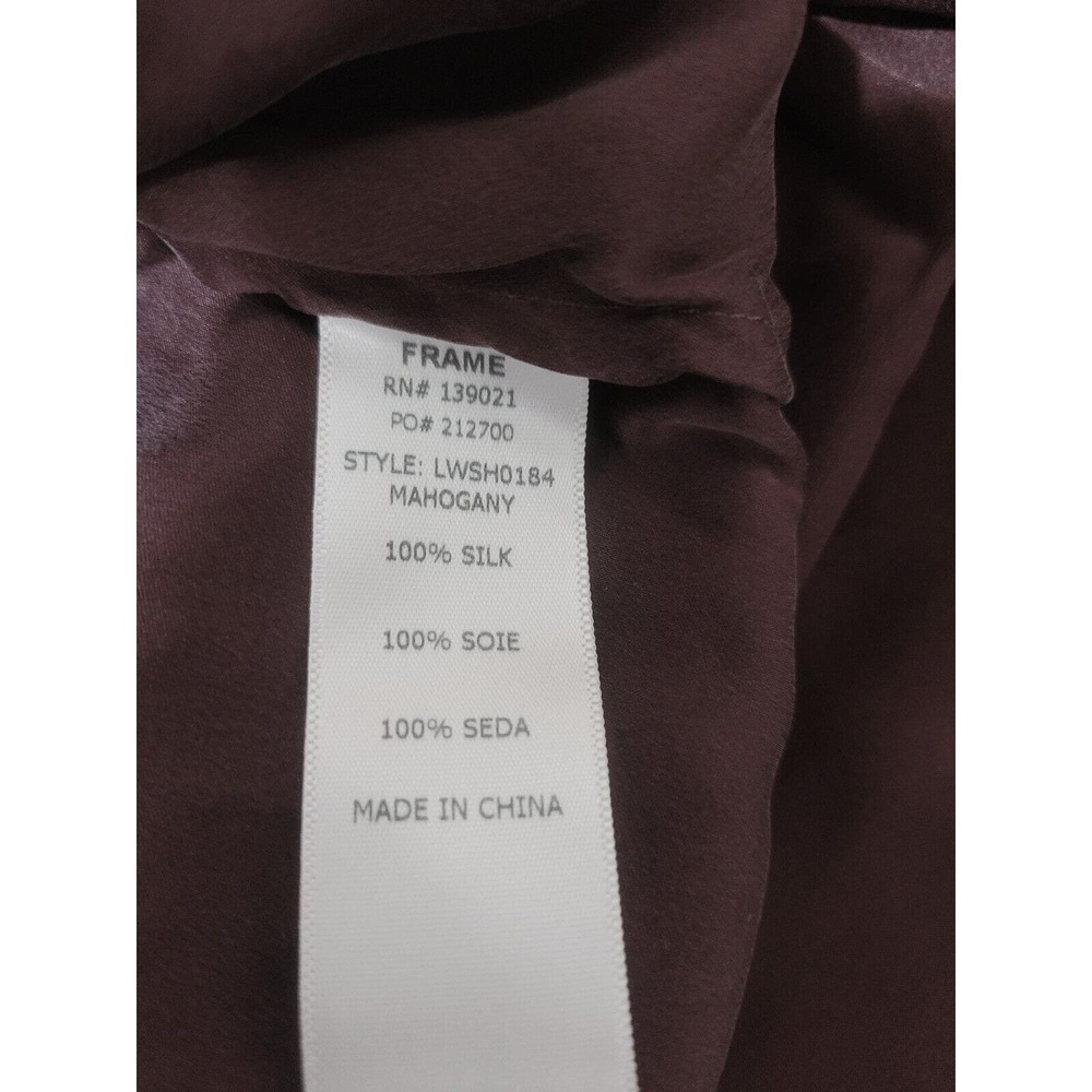 FRAME Le Lace Up Blouse Womens Size M 100% Silk Mahogany Maroon Tie Front - Picture 8 of 8